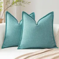 Unyqoos Set van 2 Luxe Linnen Kussenslopen voor Sierkussens in Turquoise, 50 x 50 cm