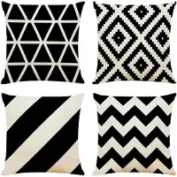 Unyqoos Set van 4 decoratieve kussenhoezen met geometrische print, vierkante kussenhoezen voor buitengebruik, terras, tuinbank, woonkamer, bankdecoratie, 40 x 40 cm, zwart.