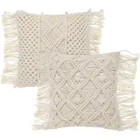Unyqoos Macramé Kussenhoes, Decoratief Kussen, 45 x 45 cm, Set van 2, Boho Kussen, Beige voor Sofa, Woonkamer, Slaapkamer, Vintage Kussenhoes, 100% Katoen