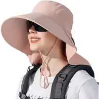 Unyqoos Brede Zonnehoed voor Dames met Nekbescherming en Paardenstaartopening, Ideaal voor Outdoor en Strand