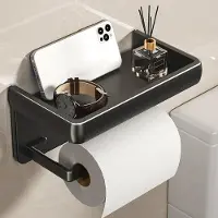 Unyqoos Stijlvolle zwarte toiletpapierhouder met plank en gemakkelijke montage