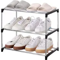 Unyqoos schoenenrek, stapelbaar - ruimtebesparend, 3 lagen, zwart, 44 x 26 x 39,4 cm, kunststof en verzinkte buizen, geschikt voor hal/kast, voor maximaal 6 paar schoenen