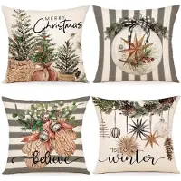 Unyqoos Set van 4 linnen kussenslopen voor feestelijke kerstdecoratie in huis