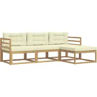 vidaXL Buiten bank set met kussen 4 pcs Wit en crèmekleurig Polyester