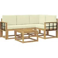vidaXL Buiten bank set 5 st Wit en crèmekleurig
