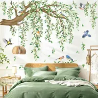 Unyqoos Grote decoratieve muurstickers met groene boomtakken en bloemen voor woonkamer