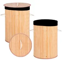 Kipit Wasmand van bamboe - 2x - 50 liter - 35 x 50 cm - met deksel -met binnendoek