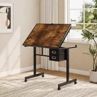 MODFU Puzzeltafel - Met Houten Afdekblad & Wielen - Met 6 Opberglades (4 Vilten + 2 Vliesstof) - Bureau Met Opbergruimte - MDF en Metaal - Zwart - Voor 1000 Stukjes