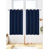 Unyqoos Donkerblauwe Thermo Verduisteringsgordijnen voor Kinderkamer met Oogjes, Set van 2, H 84 x B 117 cm
