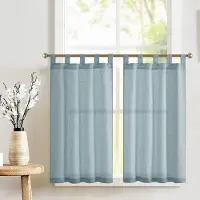 Unyqoos Charmante Korte Linnenlook Gordijnen Set voor Keuken en Balkon, Semi-Transparant met Lussen, 65x60 cm
