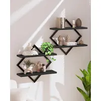 Unyqoos Stijlvolle set van 2 wandrekken met ruitvormig metalen frame in zwart