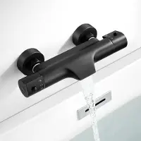 Unyqoos Zwarte thermostatische watervalkraan met dubbele uitlaat voor bad en douche