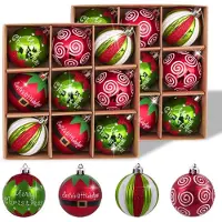 Unyqoos Set van 18 onbreekbare kerstballen met elfenmotieven in rood en wit