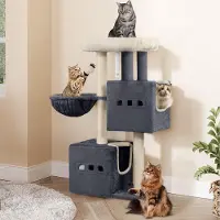 Unyqoos Donkergrijze kattenklimboom met holtes en sisalstammen voor actief speelplezier