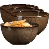 Mica Decorations Serveer/chips schaaltje Nusa - 8x - bruin - 12 x 7 cm - keramiek - kommetjes