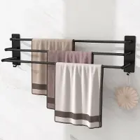 Unyqoos Stijlvolle Zelfklevende Handdoekhouder met Drie Stangen voor Badkamer en Keuken, 75 cm, Zwart