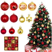 Unyqoos Set van 44 onbreekbare kerstballen in rood en goud voor binnen en buiten