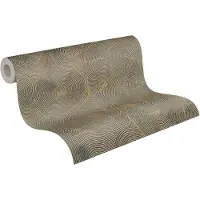 Unyqoos Stijlvol vliesbehang met cirkelpatroon in beige, metallic en zwart