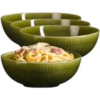 Mica Decorations Pasta bord Nusa - 6x - groen - 17 x 6 cm - keramiek - diep bord