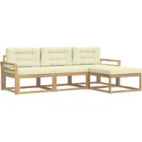 vidaXL Buiten bank set met kussen 4 pcs Wit en crèmekleurig Polyester
