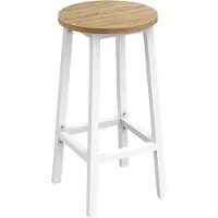 Leobert Barkruk – Rond – Eiken Sonoma Kleur – Witte Metalen Poten – Met Voetsteun – Stevig en Stijlvol – Industriële Stijl – Ideaal voor Keuken en Bar – Ø32x65 cm