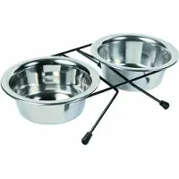 Unyqoos Voerbakset met 2 bakken en een stevige standaard – Voer- en waterbak voor hond en kat, geschikt voor binnen en buiten, gemakkelijk schoon te maken