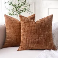 Unyqoos Set van 2 luxueuze boho kussenhoezen in karamel chenille voor huisdecoratie