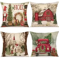 Unyqoos Set van 4 linnen kussenslopen voor sfeervolle kerstdecoratie in huis