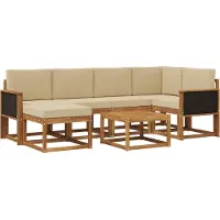 vidaXL Buiten bank set 7 st Natuurlijk en Beige Massief Acacia Hout
