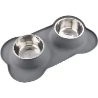 Unyqoos Dubbele voer- en waterbakset, 2x400 ml – RVS-kommen met antislip siliconenmat, verhoogde rand, gemakkelijk schoon te maken, geschikt voor kleine en middelgrote honden en katten