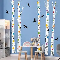 Unyqoos Grote Muurstickers met Berkenbomen en Vogels voor Kinderen en Woonkamers, wit