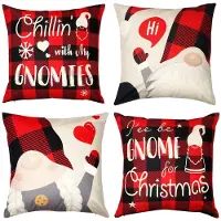 Unyqoos Set van 4 Kerstkussenslopen met Scandinavische Kabouter- en Ruitpatronen