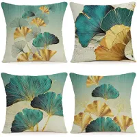Unyqoos Kleurrijke Geometrische Linnen Kussenhoezen Set van 4 voor Binnen en Buiten, 40 x 40 cm