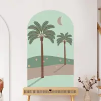 Unyqoos Zelfklevende geometrische muurstickers met kokosnoot bomen voor diverse ruimtes