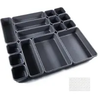 Unyqoos Lade-organizerset – 16 compartimenten, 40 antislip siliconenpads, stapelbare plastic inzetstukken voor keuken, badkamer en kantoor