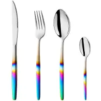 Unyqoos Stijlvol vierdelig bestekset met regenboogkleurige handgreep voor één persoon