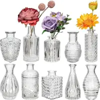 Unyqoos Decoratieve glazen kleine vaasjes set, 10 stuks tafeldecoratie bruiloft vaas, mini tafeldecoratie vintage vaas van glas, bevestiging kleine vaasjes voor tafeldecoratie, vintage flesjes, bloemenvaas.