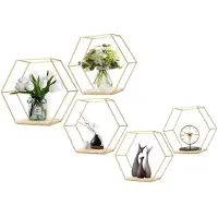 Unyqoos Decoratieve Zeshoekige Wandrekken Set van 5 voor Stijlvolle Opslag en Decoratie
