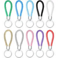 Unyqoos Set van 10 kleurrijke gevlochten sleutelhangers met sterk koord en metalen ring