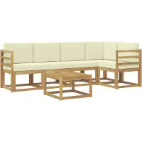 vidaXL Buiten bank set 6 st Wit en crèmekleurig Massief Acacia Hout