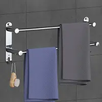 Unyqoos Uittrekbare Handdoekhouder van Roestvrij Staal voor Badkamer en Keuken, Verstelbaar van 50 tot 90 cm, Zonder Boren, Twee Lagen