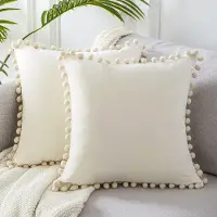 Unyqoos Kunstzinnige Boho Fluwelen Kussenhoezen met Pompons, Set van 2, 40 x 40 cm voor Sierkussens