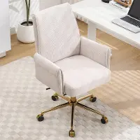 OKWISH Bureaustoel Verstelbaar In Hoogte - Ergonomische Middelhoge Rugleuning - Voor Werk En Studie - Ribfluweel - Wit
