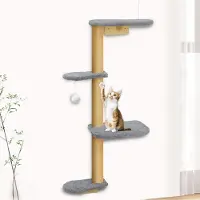 Unyqoos Wandgemonteerde kattenklimwand met 4 niveaus en pluche bekleding
