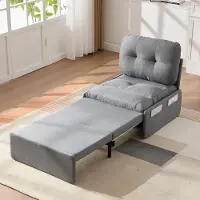 OKWISH Slaapbank 81,5 X 195 Cm - 2-In-1 Uitschuifbaar Eenpersoonsbed Voor Kleine Ruimtes - Linnenlook - Grijs