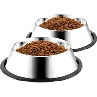 Unyqoos Set van twee roestvrijstalen huisdierschalen met antislip bodem voor katten en honden