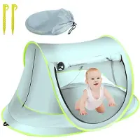 Unyqoos Strandschelptent voor Baby's - UV50 Pop-up Zonnedorp, Draagbaar voor Strand, Reizen & Kampeerfaciliteiten, Blauw