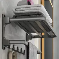 Unyqoos Zelfklevende Handdoekhouder met 5 Haken voor Badkamer en Keuken, Muurmontage, 58 cm Grijs