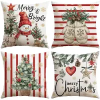 Unyqoos Set van 4 decoratieve kerstkussenhoezen met sneeuwpopontwerp voor huisdecoratie