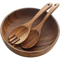 Unyqoos Elegante Houten Slakom- en Bestekset voor Salades, Fruit en Muesli met Handgemaakte Afwerking